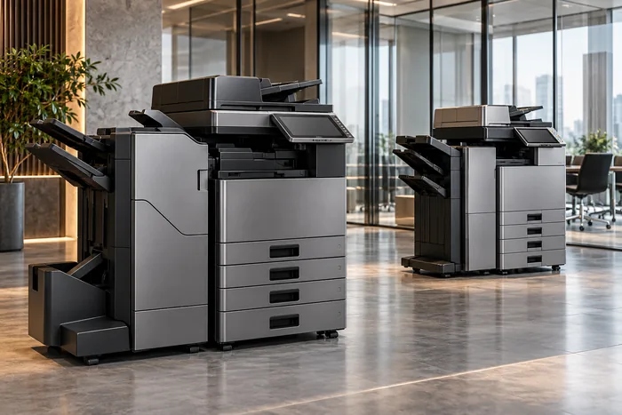 Modern enterprise multifunction copiers in a refined equipment showroom